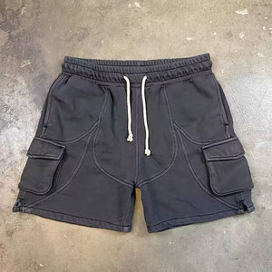 Custom Embroidered Logo Sweat <b>Shorts</b> Drawstring Multi Pocket Drawstring <b>Black</b> Cotton Acid Washed Cargo <b>Shorts</b> for <b>Men</b> 2024 - Product Image 4