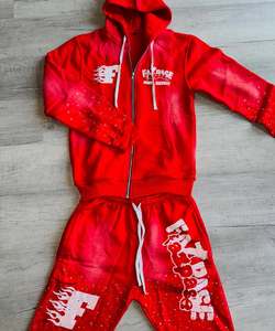 ชุดวอร์มพิมพ์ลายฟฌอกเกอร์ชุดวอร์มสำหรับผู้ชายชุดวอร์มพิมพ์ลายพัฟเสื้อฮู้ดและกางเกงขาสั้นผ้ายืดสไตล์วินเทจ - Product Image 1