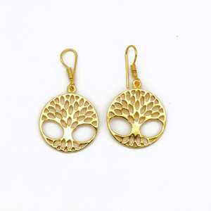 Pendientes Colgantes con Diseño Encantador, Árbol de la Vida, Joyería de Latón para Mujer, Chapados en Oro de 18k, Redondos, Estilo Boho, para Venta al por Mayor/OEM/ODM - Product Image 1