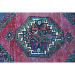 Turkish Rug 2.9x5.7 ft, <b>Red</b> Blue Solid <b>Wool</b> Vintage Rug - Product Image 5