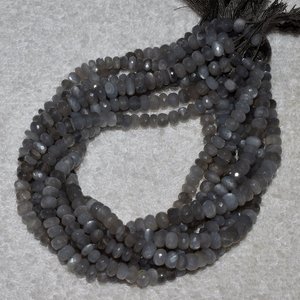 Cuentas de piedras preciosas sueltas de Rondelle facetadas de piedra lunar gris Natural para hebra de fabricación de joyas DIY - Product Image 2