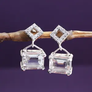 "Gold Plated <b>925</b> <b>Silver</b> Cubic Zirconia Drop <b>Earrings</b> for Women's Elegant Wedding Gift" - Product Image 1