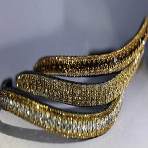 Bandeau de sourcils de cheval en cuir anglais noir de 12mm, personnalisé en forme de vague avec 3 rangées de bijoux bling-bling en cristal doré et clair - Product Image 5