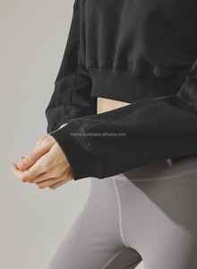 Sweat à capuche en molleton bouclé 100 % coton pour femme, coupe carrée, court, écologique, respirant, imprimé numérique en relief, uni, brodé - Product Image 6