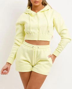 Custom Wholesale Trendy high quality breathable <b>Women</b> heavyweight Hoodie <b>Shorts</b> Set Casual Sportswear Manufacturer - Product Image 3