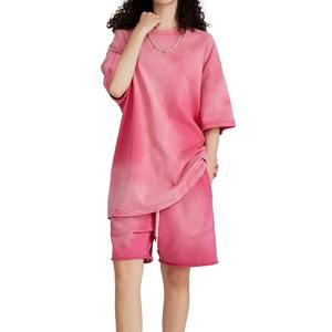 Short en vrac unisexe personnalisé Short lavé à l'acide en détresse Vintage bord brut coton éponge français Vintage rose couleur lavage à l'acide Shorts - Product Image 2