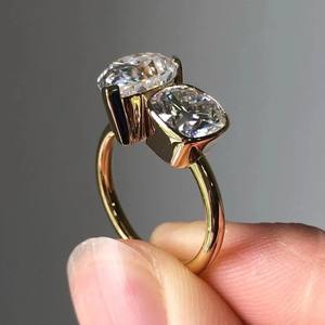 Toi Et Moi 3.0CTW VS1 Juego de bisel de pera Anillo de compromiso de diamante con corte de cojín Oro sólido de 14 quilates Laboratorio DE BODA único para anillos finos - Product Image 3