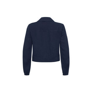 Veste utilitaire en lin bleu marine pour femmes - Grande taille, broderie en cuir, printemps et automne - Product Image 3