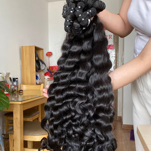 Extensiones de cabello alineado con cutícula virgen vietnamita sin procesar Trama dibujada doble Onda profunda suelta Cabello humano crudo Onda natural - Product Image 1