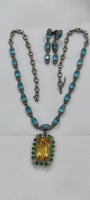 Collier vintage en argent sterling 925 avec pendentif en apatite bleue naturelle et citrine, motif en forme de cœurs, pour mariage, fête, chrétien