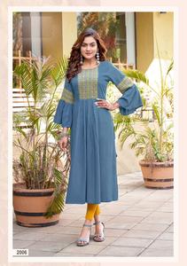 Ready-Made <b>Kurtis</b> Rayon with Embroidery and Handwork Collection for wholesale - Product Image 6