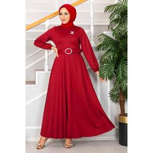 Asmara Robe hijab rouge à ceinture Abaya longue et modeste de luxe pour filles et garçons Tailles XS à XXL Robe en tissu Chemisier numérique - Product Image 1