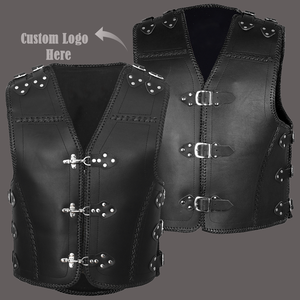 Gilet en cuir de Style Pub nouveau gilet de motard en cuir pour hommes personnalisé de haute qualité/gilet de Club de moto - Product Image 1