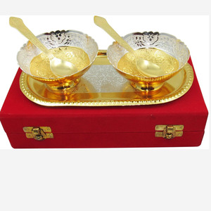 Classy Handmade Eco-Friendly Brass Bowl and Spoon Set with Tray for Wedding Return <b>Gift</b> and Home Decoration - Product Image 5