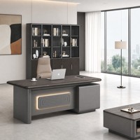 Ensemble de bureau moderne Ekintop, finition grain de bois, table de direction avec armoire de rangement, bibliothèque pour bureau