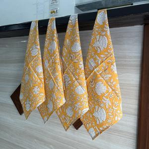 Sunglow Jaune Blanc Fait à la Main Indien Floral Bloc Imprimé Écologique Personnalisable Coton Serviettes Carré pour Mariages Usage Domestique - Product Image 6