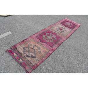 Vintage Turkish Herki Rug 2.9x10.6 ft, <b>Red</b> <b>Runner</b> Solid Wool Rug - Product Image 2