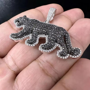 Colgante de diamante de moissanita negra, colgante de Animal personalizado de Plata de Ley 925, colgante de moissanita de Hip Hop, colgante de diseñador - Product Image 1