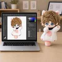 Peluche personnalisée mignonne en forme d'oreilles de chat, jouet en coton doux, col rayé marine, cadeau de collection