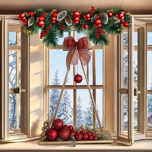 Décoration de table de Noël moderne en fil métallique fait main, centre de table de fête, ornements rouges, support d'arbre doré, ruban, salon - Product Image 1