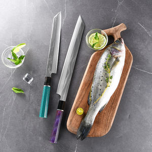 Couteau de chef de couleur personnalisée, chef-d'œuvre, à biseau unique, en acier Damas VG10, fait à la main, ambidextre, finition brossée, couteau de cuisine - Product Image 4