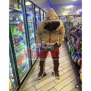 ชุดวอร์มปลายบานมีซิปสำหรับผู้ชายชุดวอร์มกางเกงสเวตเตอร์และมีฮู้ดสำหรับคาร์โก้ปักลายมีกระเป๋า - Product Image 6