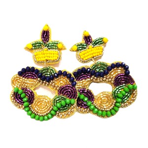 Pendientes con cuentas de Mardi Gras de diseñador personalizados para mujer, Material de tela de Color naranja, blanco y azul para el Día Conmemorativo patriótico - Product Image 5