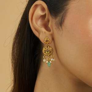 Boucles d'oreilles pendantes style antique en alliage de cuivre et de zinc, motif floral tendance pour mariages et occasions religieuses - 181378 - Product Image 2