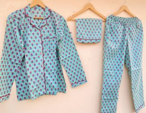 Conjunto de pijama de 3 piezas de algodón natural bohemio 100% hecho a mano, camiseta, pijama y bolsa de almacenamiento para mujer, ropa de dormir de verano - Product Image 4