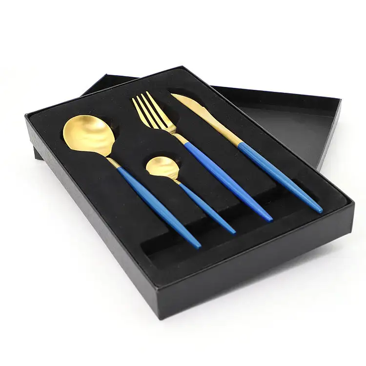Cucchiaino forchetta coltello Set cucchiaino da caffè posate in acciaio inox 304 stoviglie posate in oro blu