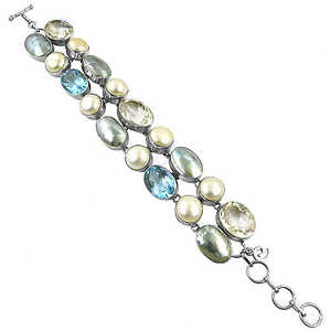 Women's Rhodium Plated 925 <b>Silver</b> Statement <b>Bracelet</b> Gemstone Diamond Topaz Pearl Quartz Floral Pattern Gold <b>Bracelets</b> <b>Bangles</b> - Product Image 1