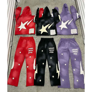 2025 bonne qualité 2 pièces ensemble DTG impression Logo personnalisé Vintage lavage pull à capuche hommes 100% coton survêtement lourd - Product Image 3