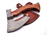 Handgefertigte Damaszener Stahl Doppelklingen-Tomahawk-Axt Eschenholzgriff Maßgefertigte Lederscheide 10 Zoll Lang Outdoor