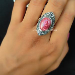 แหวนมาร์คีสเตอร์ลิงเงินแท้อัญมณีอัญมณีอัญมณีอัญมณีอัญมณี Thulite สีชมพูแบบดั้งเดิมขายส่ง925 - Product Image 2