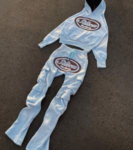 Chándal de algodón con logotipo de parches bordados desgastados para hombre, ropa de calle personalizada, chándal Vintage de gran tamaño lavado con ácido desteñido por el sol - Product Image 5