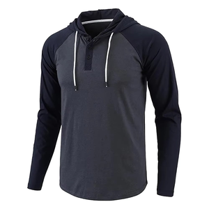 <b>Men</b> <b>s</b> Two Tone <b>Long</b> <b>Sleeve</b> Hoodie <b>T</b> <b>Shirt</b> Lightweight & Stylish Henley Design Cotton Fabric for Daily Use Plus Size <b>Men's</b> <b>Shirts</b> - Product Image 4