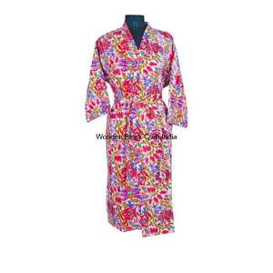 Robe kimono longue vintage en coton biologique 100% pur, matelassée, faite à la main, mode indienne pour les festivals, vêtements de nuit, veste confortable - Product Image 6