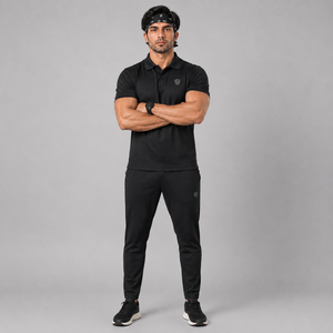 Dominance Performance for <b>Polo</b> <b>Shirt</b> Black-<b>4XL</b> 5XL 6XL Spandex Knit Embroidered Logo Solid Pattern - Product Image 2