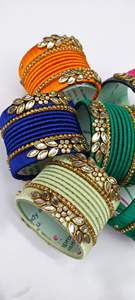 Luxurious Trendy Multi-Color Velvet Women's Bangles Customizable Gold Floral Embroidery Bead Work High Polished Finish Weddings - Product Image 5