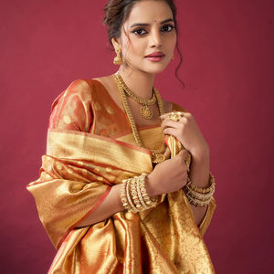 Sari de Seda Pura de Diseño, Tejido Zari, Estilo Tradicional Pakistaní, para Bodas y Fiestas, Ropa India y Pakistaní para Mujer - Product Image 1