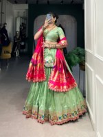Magnifique Choli Lehenga de mariage en soie Paithani jacquard extensible et réversible, avec broderie Zari et sequins
