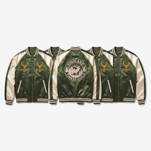 Blouson Bomber en Satin Personnalisé Vert Olive Crème Broderie Hibou Manteau Universitaire Fermeture Éclair Avant Bordure Côtelée Fournisseur - Product Image 2