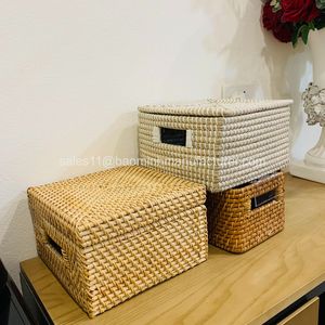 Vintage Boho Home Decor Handwoven Natural <b>Square</b> Seagrass Storage <b>Basket</b> Lid Eco-Friendly Folding Multi-functional Vietnam - Product Image 5