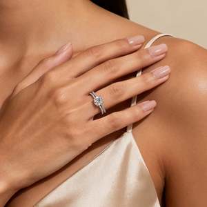 Jeulia Custom Moissanite Birthstone Promise <b>Ring</b> <b>Split</b> Shank Pav Rhodium Plated - Product Image 6