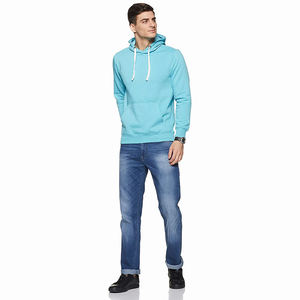 Customized Design Sky Blue Color Pullover Hoodies Heavy Weight Breathable Casual Wear Adult Men's Hoodies For Winter - Product Image 3