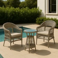 Ensemble de mobilier de salle à manger d'extérieur moderne en rotin pliable avec structure en aluminium imperméable, 3 pièces, pour hôtel et salon, comprenant 2 chaises