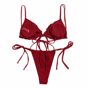 Ensemble bikini 2 pièces personnalisé pour femme, séchage rapide, respirant, maillot de bain de plage, bas à coupe haute, décolleté sans bretelles, positionnement frontal - Product Image 2