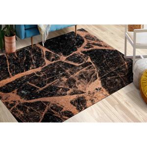 Tapis brillant en marbre noir et cuivre : Tapis moderne et tendance, tapis fin non tissé - Product Image 1