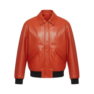 Chaqueta Bomber de Cuero PU Estilo Vintage para Hombre, Acabado Suave, Dobladillo Acanalado, Uso Diario - Product Image 1
