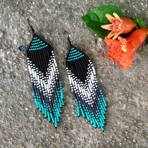 Latest Handmade Classic Turquoise Beaded Charm Earrings Long Drop Dangle for Parties and Daily Wear at Low Cost - Product Image 1